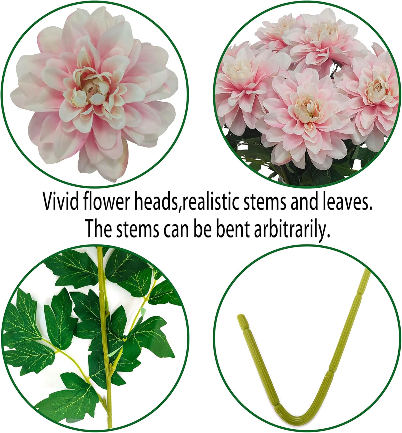 8 Pcs Dahlia Artificial Flowers, 24" Fake Silk Dahlia Flower Bouquets for DIY Wedding Centerpieces Arrangements Bridal Shower Party Home Decorations (8, red Bean Pink)