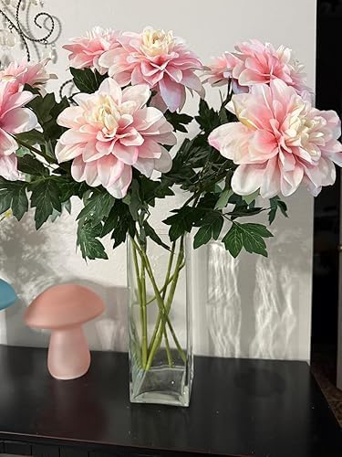 8 Pcs Dahlia Artificial Flowers, 24" Fake Silk Dahlia Flower Bouquets for DIY Wedding Centerpieces Arrangements Bridal Shower Party Home Decorations (8, red Bean Pink)