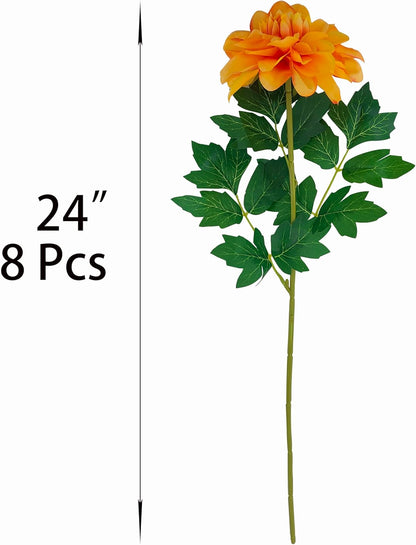 8 Pcs Dahlia Artificial Flowers, 24" Fake Silk Dahlia Flower Bouquets for DIY Wedding Centerpieces Arrangements Bridal Shower Party Home Decorations (8, red Bean Pink)