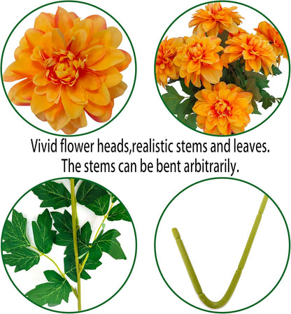 8 Pcs Dahlia Artificial Flowers, 24" Fake Silk Dahlia Flower Bouquets for DIY Wedding Centerpieces Arrangements Bridal Shower Party Home Decorations (8, red Bean Pink)