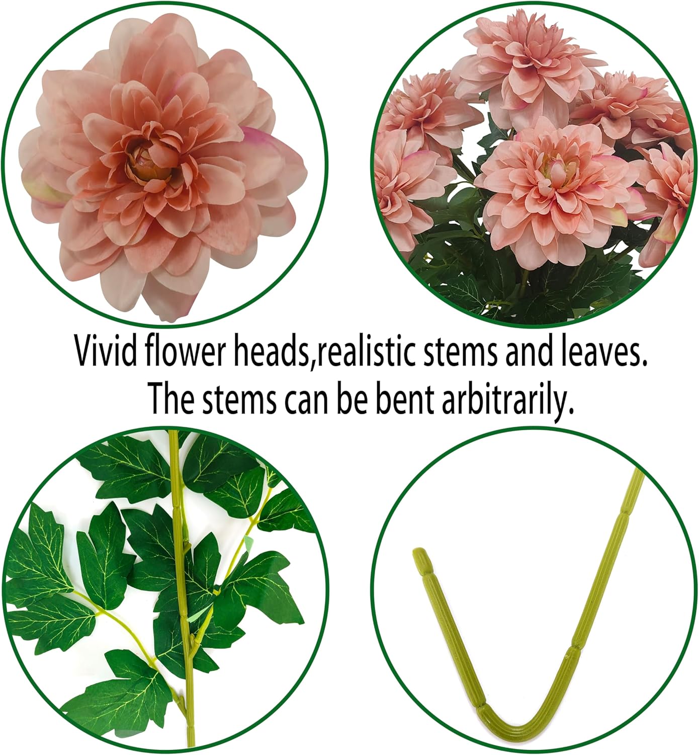 8 Pcs Dahlia Artificial Flowers, 24" Fake Silk Dahlia Flower Bouquets for DIY Wedding Centerpieces Arrangements Bridal Shower Party Home Decorations (8, red Bean Pink)