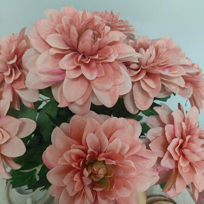 8 Pcs Dahlia Artificial Flowers, 24" Fake Silk Dahlia Flower Bouquets for DIY Wedding Centerpieces Arrangements Bridal Shower Party Home Decorations (8, red Bean Pink)
