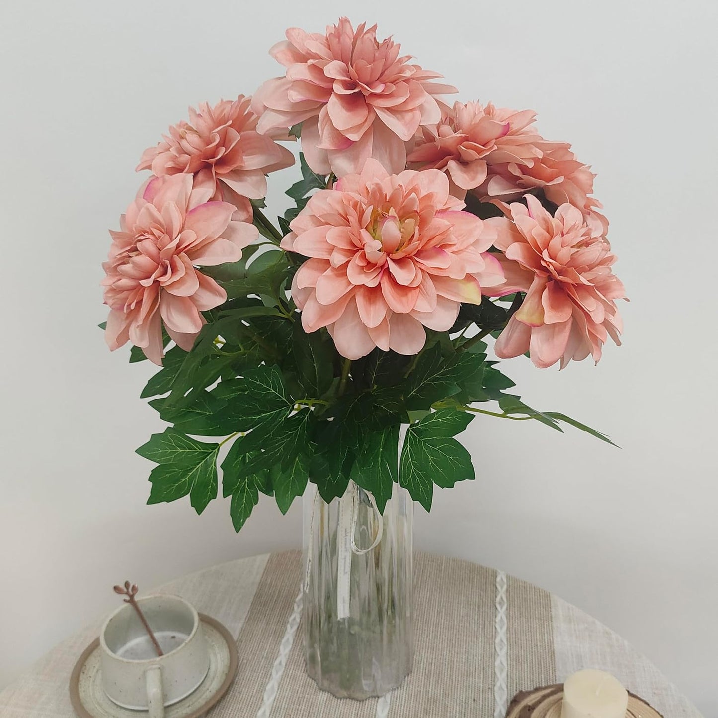 8 Pcs Dahlia Artificial Flowers, 24" Fake Silk Dahlia Flower Bouquets for DIY Wedding Centerpieces Arrangements Bridal Shower Party Home Decorations (8, red Bean Pink)