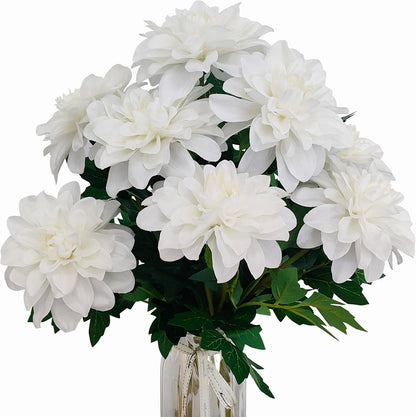 8 Pcs Dahlia Artificial Flowers, 24" Fake Silk Dahlia Flower Bouquets for DIY Wedding Centerpieces Arrangements Bridal Shower Party Home Decorations (8, red Bean Pink)