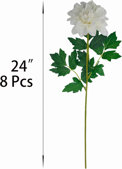 8 Pcs Dahlia Artificial Flowers, 24" Fake Silk Dahlia Flower Bouquets for DIY Wedding Centerpieces Arrangements Bridal Shower Party Home Decorations (8, red Bean Pink)