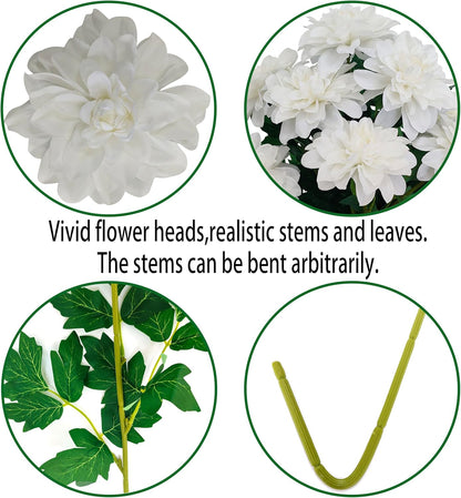 8 Pcs Dahlia Artificial Flowers, 24" Fake Silk Dahlia Flower Bouquets for DIY Wedding Centerpieces Arrangements Bridal Shower Party Home Decorations (8, red Bean Pink)