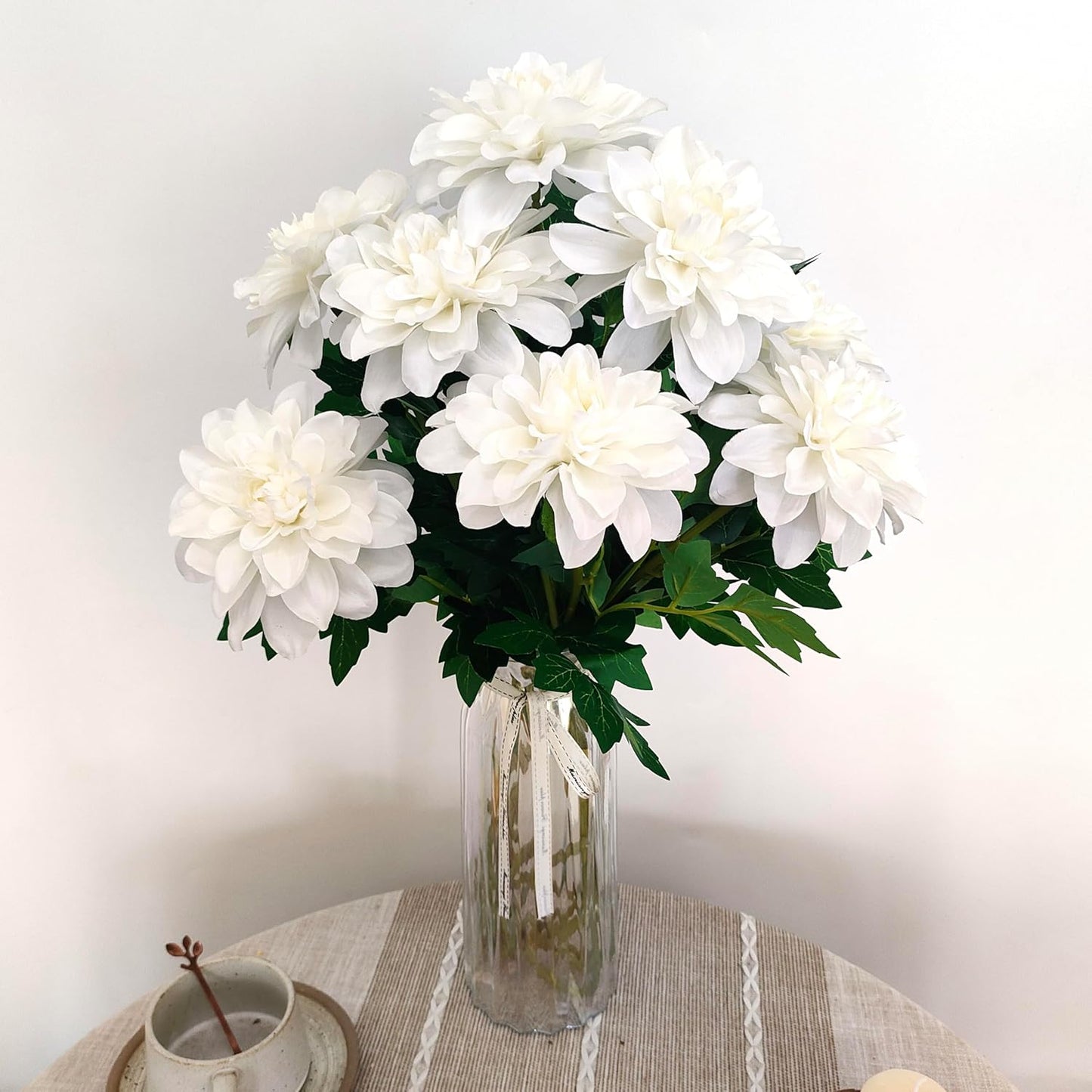 8 Pcs Dahlia Artificial Flowers, 24" Fake Silk Dahlia Flower Bouquets for DIY Wedding Centerpieces Arrangements Bridal Shower Party Home Decorations (8, red Bean Pink)