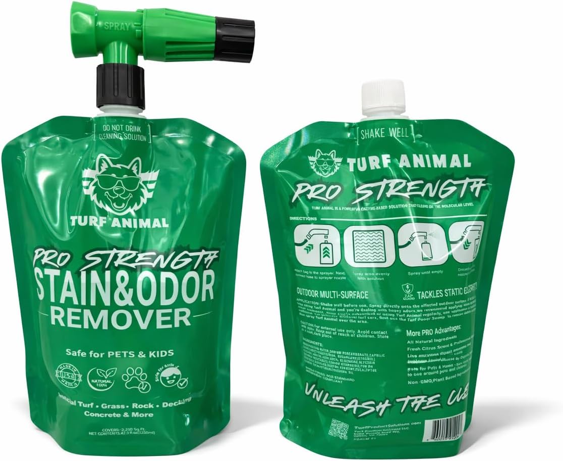 PRO‑STRENGTH Turf Animal Outdoor Pet Odor Remover & Neutralizer for Dogs & Pets – Heavy‑Duty Urine Eliminator for Artificial Turf, Patios & Concrete – Eco‑Friendly – 42.3 fl oz Bag + Sprayer