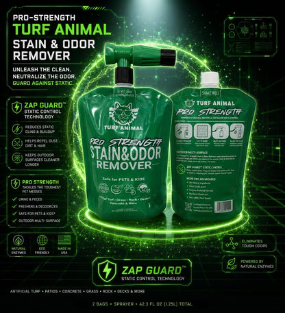 PRO‑STRENGTH Turf Animal Outdoor Pet Odor Remover & Neutralizer for Dogs & Pets – Heavy‑Duty Urine Eliminator for Artificial Turf, Patios & Concrete – Eco‑Friendly – 42.3 fl oz Bag + Sprayer