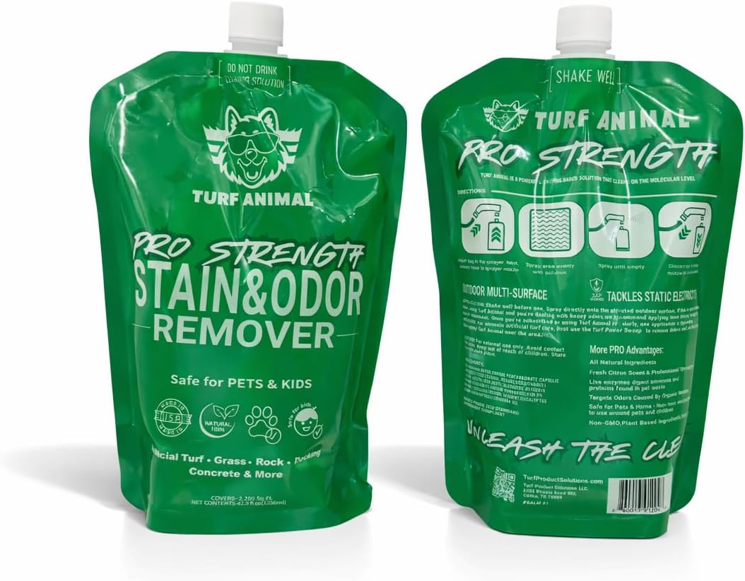PRO‑STRENGTH Turf Animal Outdoor Pet Odor Remover & Neutralizer for Dogs & Pets – Heavy‑Duty Urine Eliminator for Artificial Turf, Patios & Concrete – Eco‑Friendly – 42.3 fl oz Bag + Sprayer