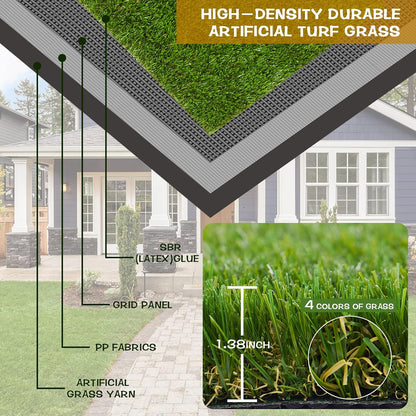 Artificial Grass Thick Turf Rug 4 ft x 6 ft, 35MM Outdoor Indoor Fake Grass Mat, Astro Turf Lawn for Dogs Pets, Synthetic Grass Rug with Drainage Holes & Rubber Backing/Custom Size