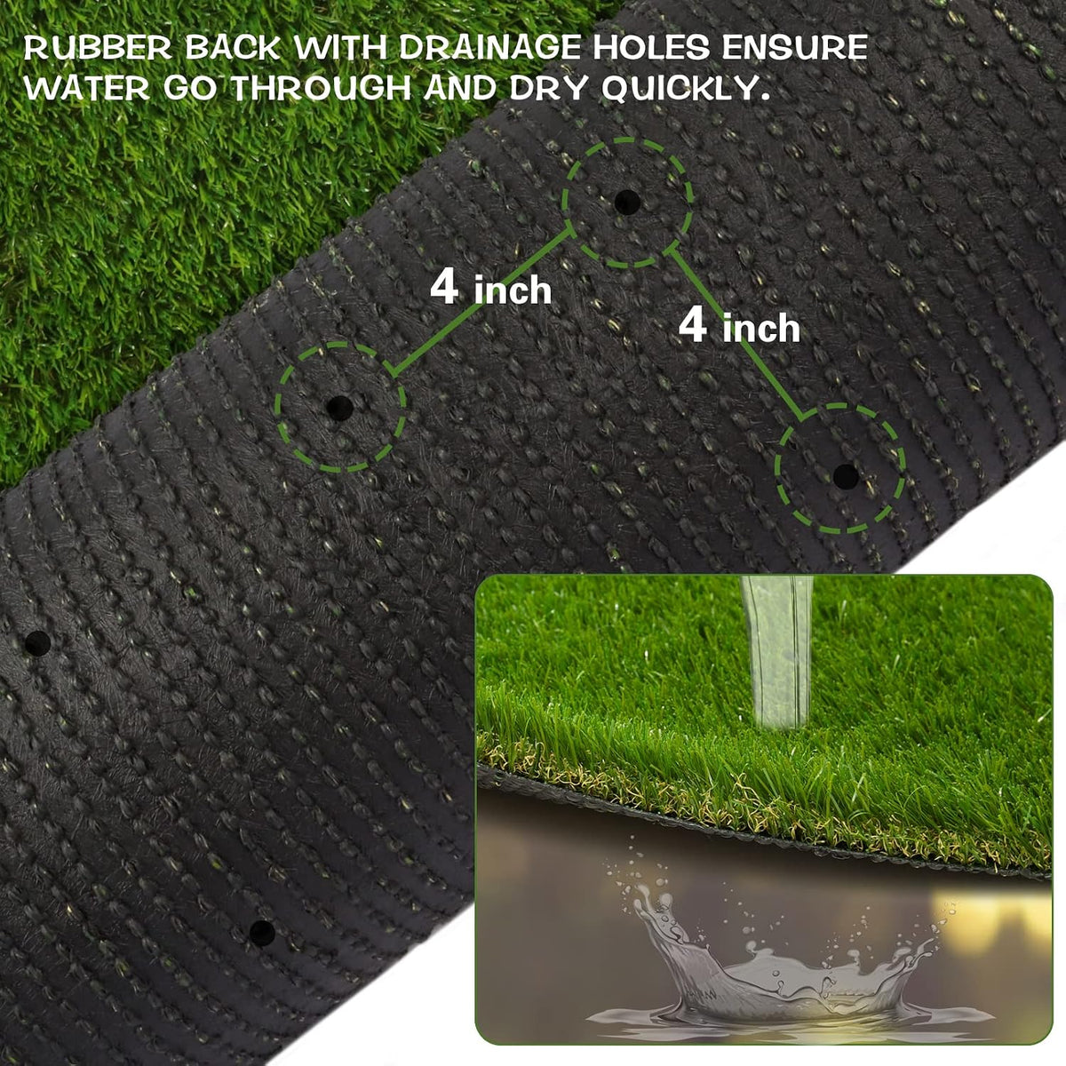 Artificial Grass Thick Turf Rug 4 ft x 6 ft, 35MM Outdoor Indoor Fake Grass Mat, Astro Turf Lawn for Dogs Pets, Synthetic Grass Rug with Drainage Holes & Rubber Backing/Custom Size