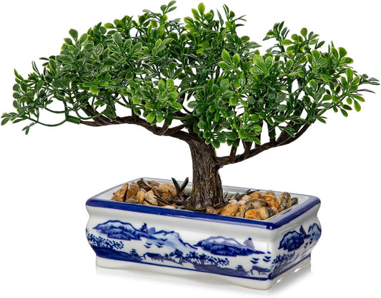 Artificial Bonsai Tree Juniper Faux Plants Indoor Small Fake Plants Decor with Ceramic Pots for Home Table Office Desk Bathroom Shelf Bedroom Living Room Farmhouse Decorations