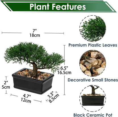 Artificial Bonsai Tree Juniper Faux Plants Indoor Small Fake Plants Decor with Ceramic Pots for Home Table Office Desk Bathroom Shelf Bedroom Living Room Farmhouse Decorations