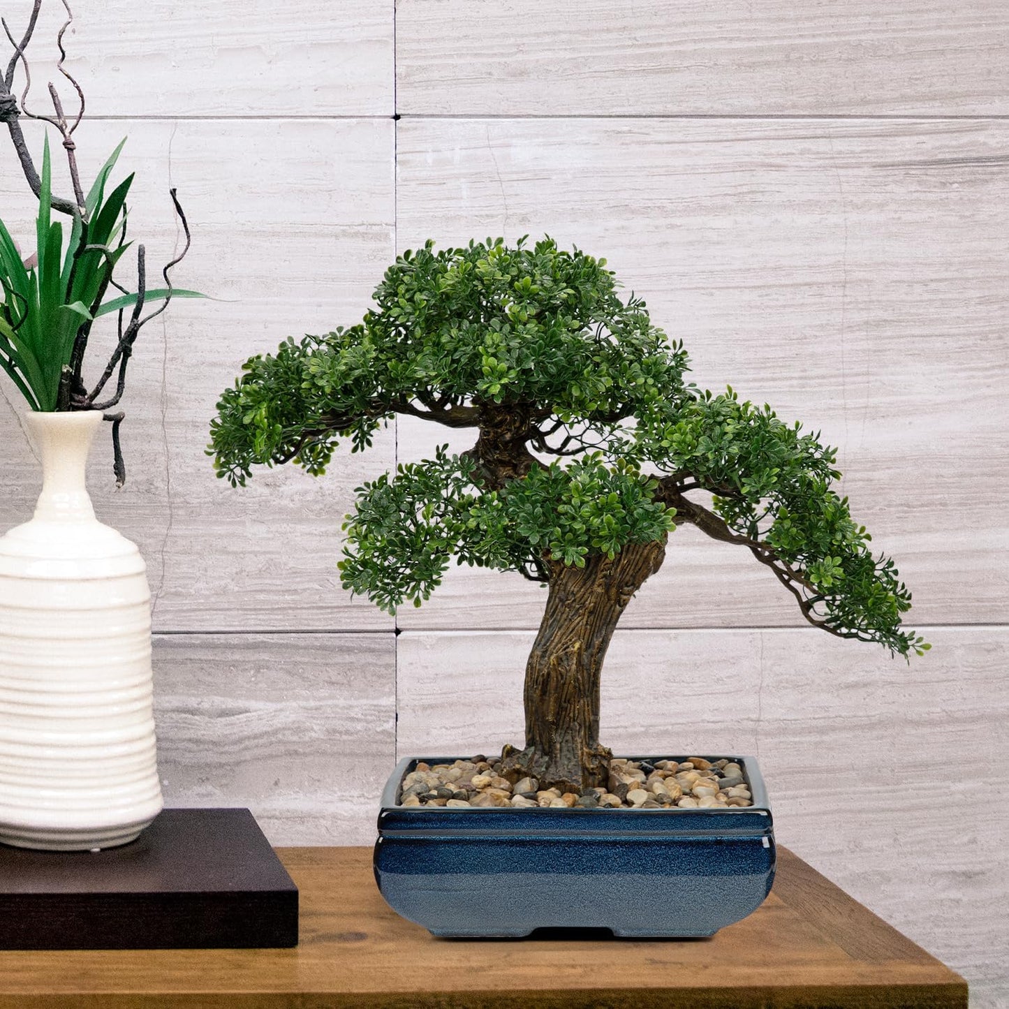 Artificial Bonsai Tree Juniper Faux Plants Indoor Small Fake Plants Decor with Ceramic Pots for Home Table Office Desk Bathroom Shelf Bedroom Living Room Farmhouse Decorations