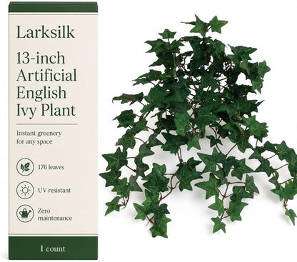 13" Artificial English Ivy Plant – Faux Greenery with 176 Leaves for Hanging Baskets, Window Boxes, Indoor Decor, Outdoor Planters, Home and Event Decorations – UV Resistant & Lifelike