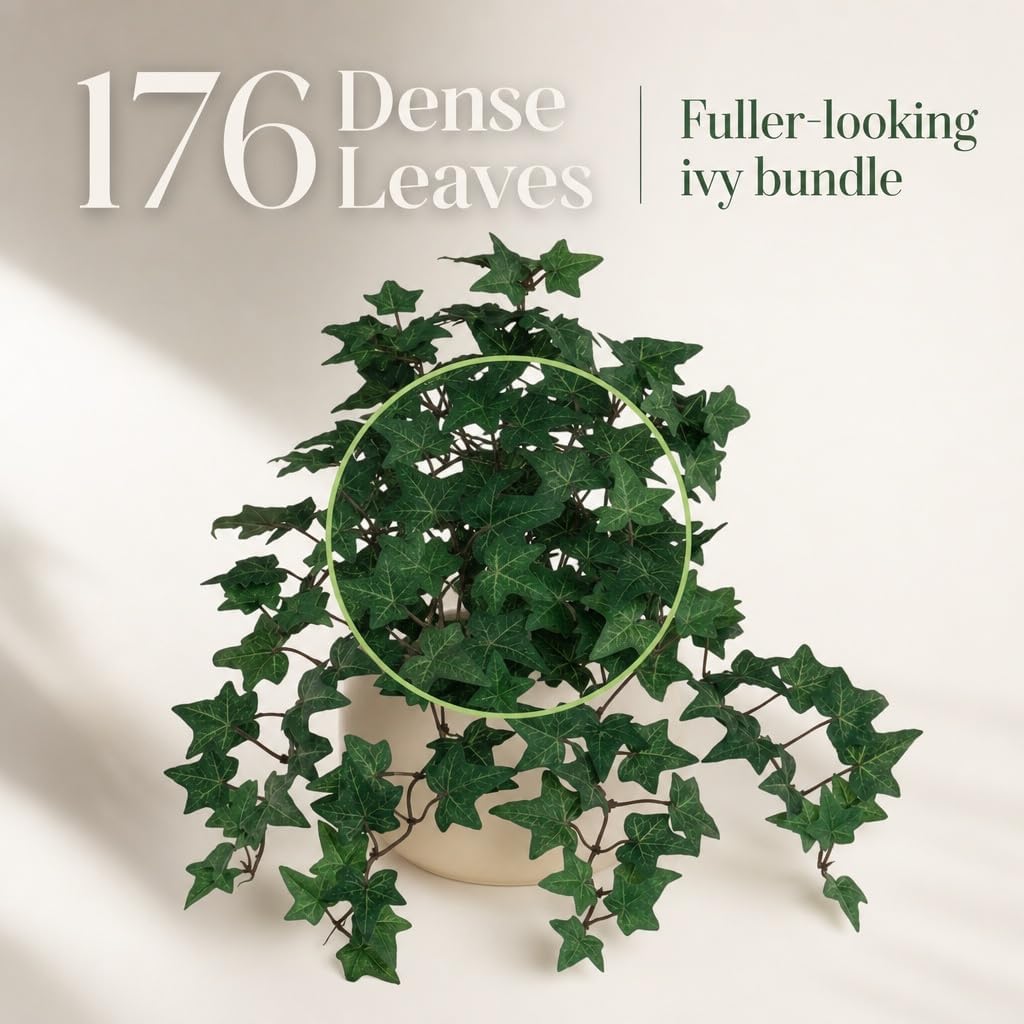 13" Artificial English Ivy Plant – Faux Greenery with 176 Leaves for Hanging Baskets, Window Boxes, Indoor Decor, Outdoor Planters, Home and Event Decorations – UV Resistant & Lifelike