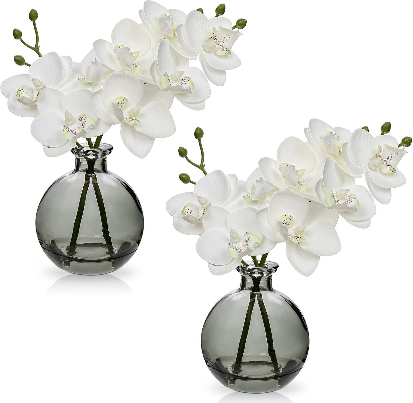 White Orchids Artificial Flowers Faux Orchid Arrangement with Black Glass Vase Set of 2 Real Touch Phalaenopsis Orchid Flowers Orchid Centerpiece for Dining Room Table