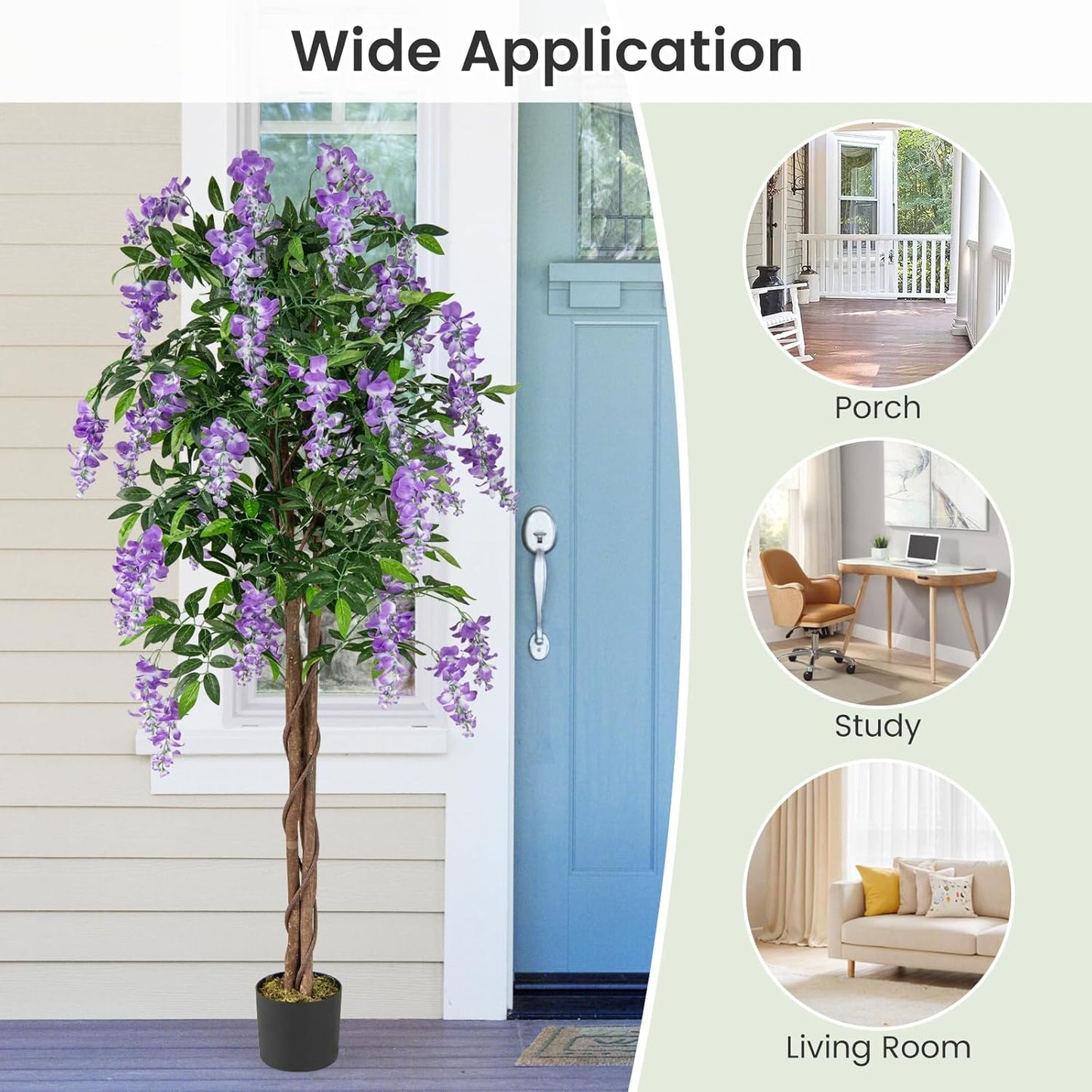 5.5FT Fake Wisteria Plant, Tall Artificial Tree in Nursery Pot with Rosy Flowers, Solid Wood Trunk, Realistic Moss, Potted Greenery Plant for Indoor Outdoor Home Office Porch