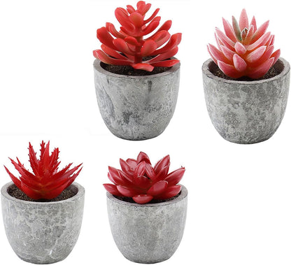 Mini 4 Succulents Plants Artificial in Pots Fake Plants for Bedroom Aesthetic Living Room Shelf Bathroom Decor Office Desk Accessories