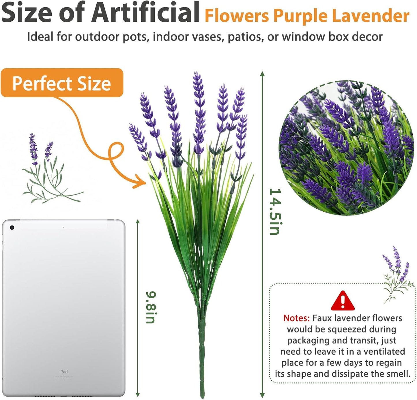 32 Bundles Faux Lavender Plants Outdoor, UV Resistant Fake Lavender Flower | Artificial Lavender Flowers with Monkey Grass for Garden, Patio, Planter, Hanging Basket, Front Porch, Pathway Décor, Purple