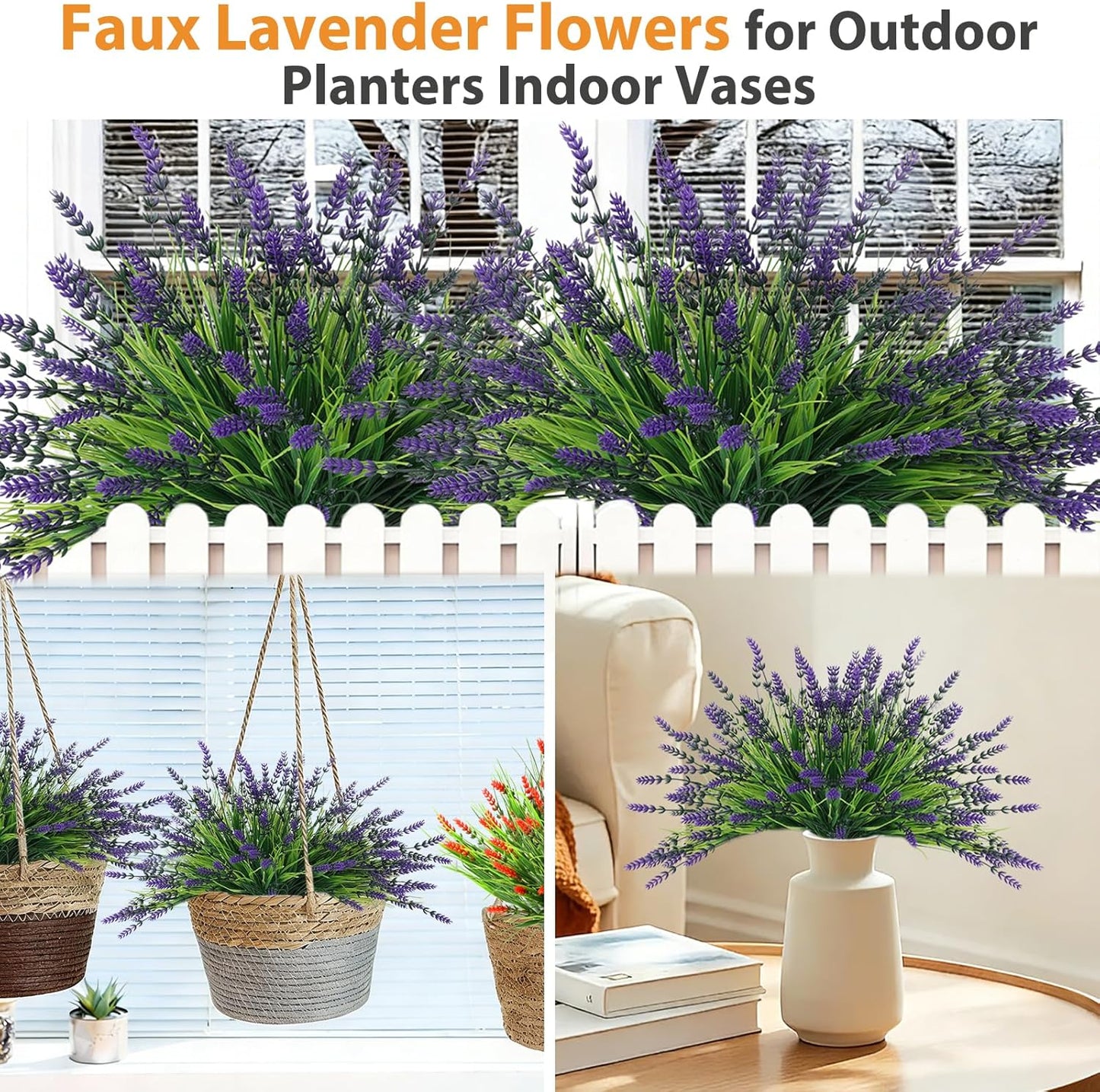 32 Bundles Faux Lavender Plants Outdoor, UV Resistant Fake Lavender Flower | Artificial Lavender Flowers with Monkey Grass for Garden, Patio, Planter, Hanging Basket, Front Porch, Pathway Décor, Purple