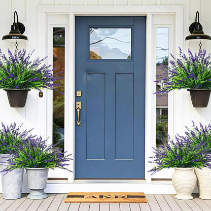32 Bundles Faux Lavender Plants Outdoor, UV Resistant Fake Lavender Flower | Artificial Lavender Flowers with Monkey Grass for Garden, Patio, Planter, Hanging Basket, Front Porch, Pathway Décor, Purple
