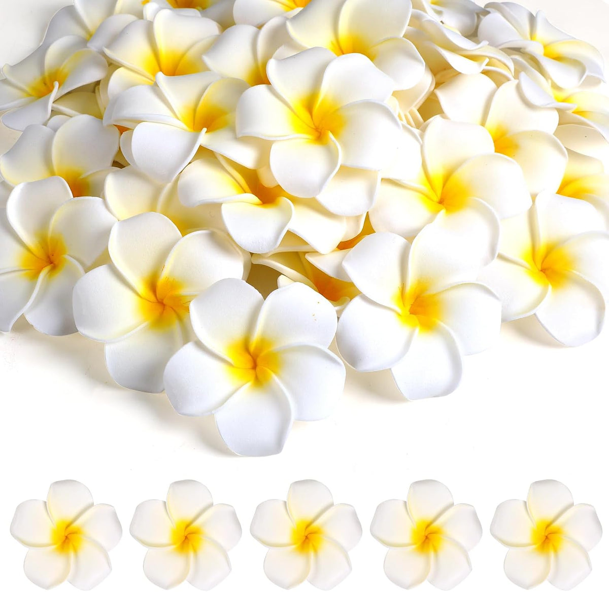 48Pcs Artificial Plumeria Flowers,5 CM White Foam Frangipani Flowers