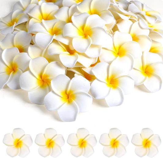 48Pcs Artificial Plumeria Flowers,5 CM White Foam Frangipani Flowers