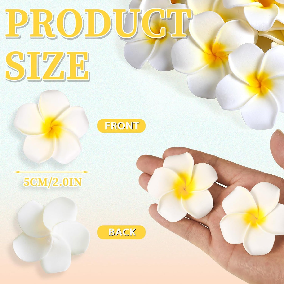 48Pcs Artificial Plumeria Flowers,5 CM White Foam Frangipani Flowers