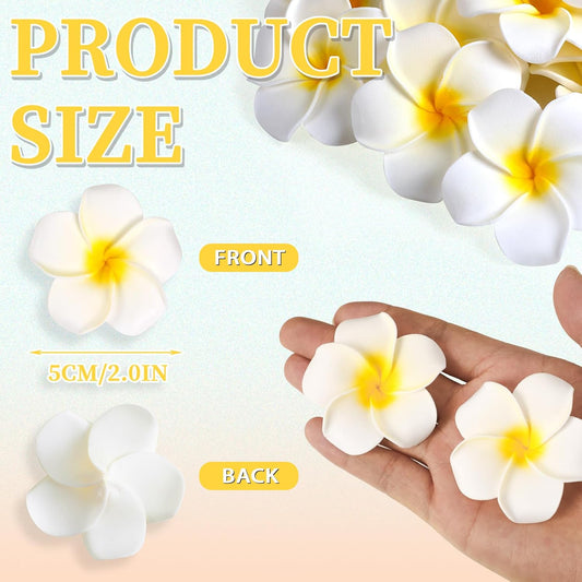 48Pcs Artificial Plumeria Flowers,5 CM White Foam Frangipani Flowers