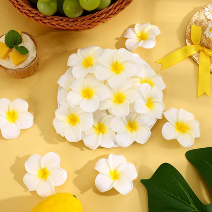 48Pcs Artificial Plumeria Flowers,5 CM White Foam Frangipani Flowers