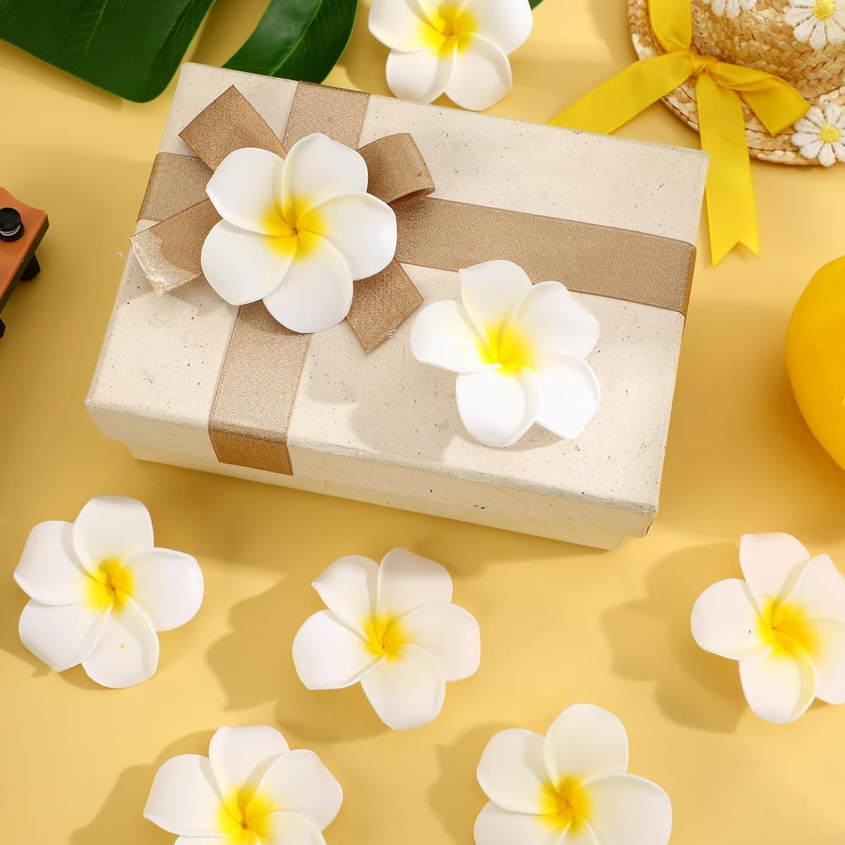 48Pcs Artificial Plumeria Flowers,5 CM White Foam Frangipani Flowers