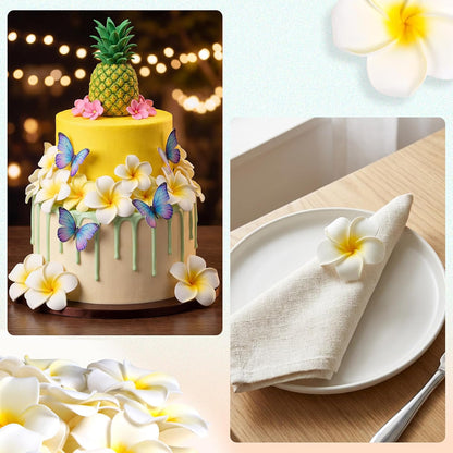 48Pcs Artificial Plumeria Flowers,5 CM White Foam Frangipani Flowers