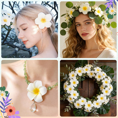 48Pcs Artificial Plumeria Flowers,5 CM White Foam Frangipani Flowers