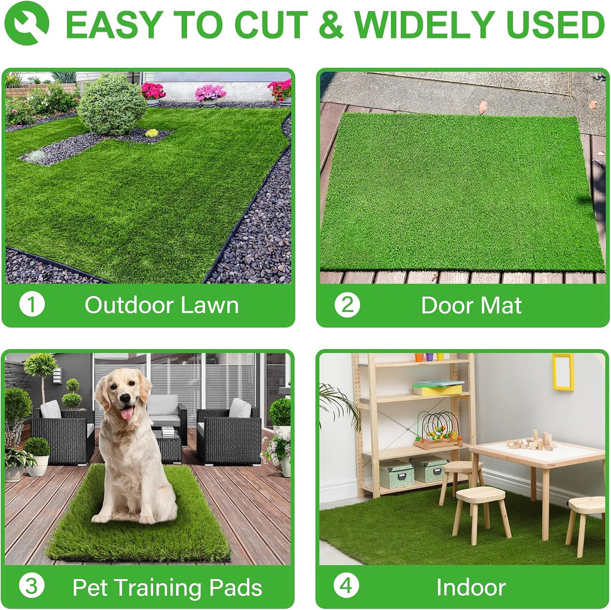 Artificial Grass Turf for Dogs 4 ft x 6 ft,1.38 inch Fake Grass Pee Pad for Puppy Potty Training，Faux pet Grass Rug for Indoor/Outdoor Patio,Dogs Wee Wee Pad,Turf Grass Mat for Dogs Potty