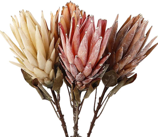 4 Pcs Artificial Protea Cynaroides Flowers, Silk King Protea Flowers Faux Proteas Cynaroides Flower with Stem Vase Filler for Wedding Party Garden Centerpieces Decoration
