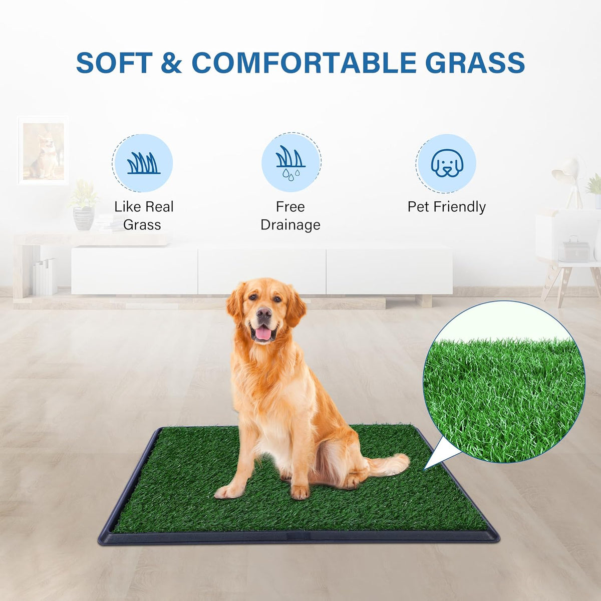 Artificial Dog Grass Pad with Tray for Potty – 16x20 inches Strong Absorbency Grass Pad, Dog Litter Box for Indoor/Balcony/Apartment