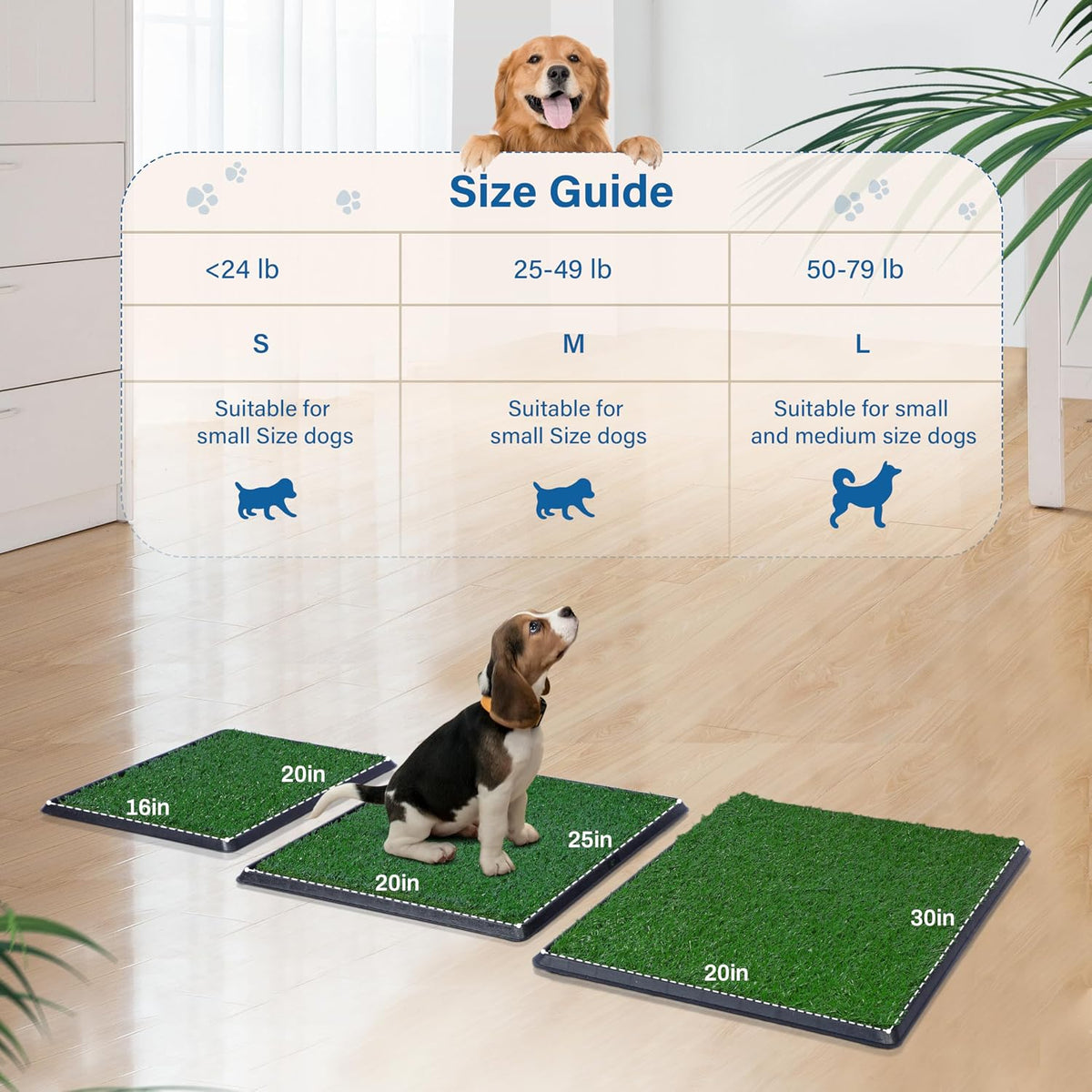 Artificial Dog Grass Pad with Tray for Potty – 16x20 inches Strong Absorbency Grass Pad, Dog Litter Box for Indoor/Balcony/Apartment
