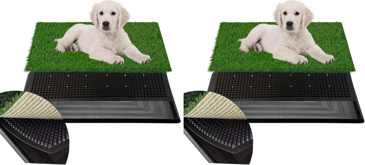 Artificial Dog Grass Pad with Tray for Potty – 16x20 inches Strong Absorbency Grass Pad, Dog Litter Box for Indoor/Balcony/Apartment