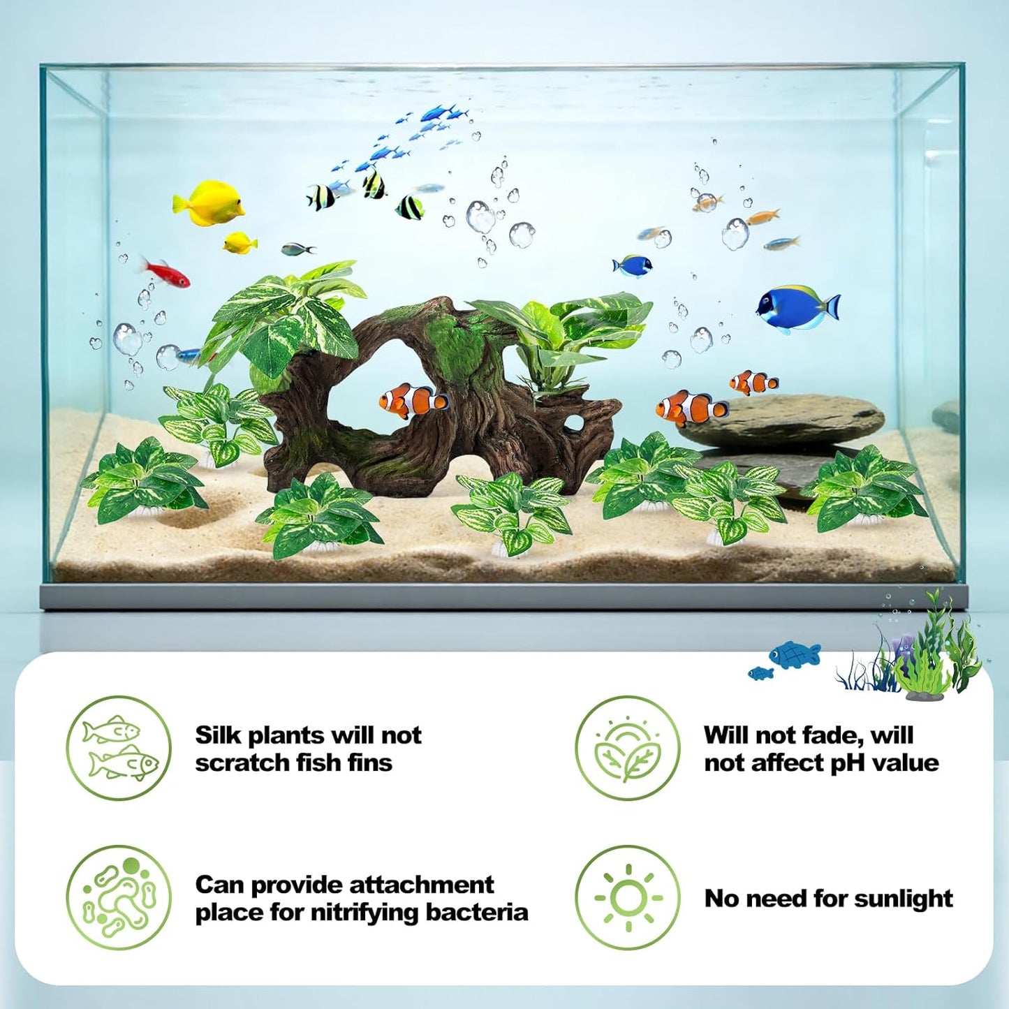 8 Pcs Driftwood Cave Aquarium Decor Decor Silk Aquarium Plants Leaves are Soft and Safe for Aquarium Decoration and Fish Tank Decoration
