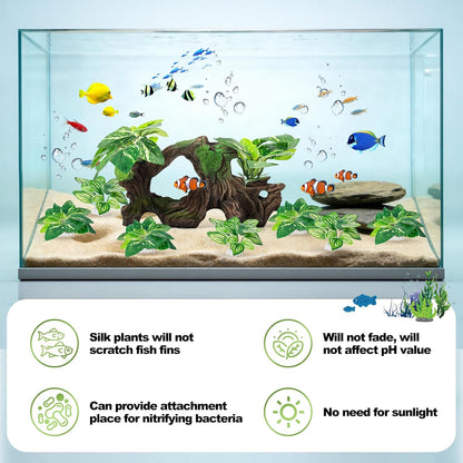 8 Pcs Driftwood Cave Aquarium Decor Decor Silk Aquarium Plants Leaves are Soft and Safe for Aquarium Decoration and Fish Tank Decoration