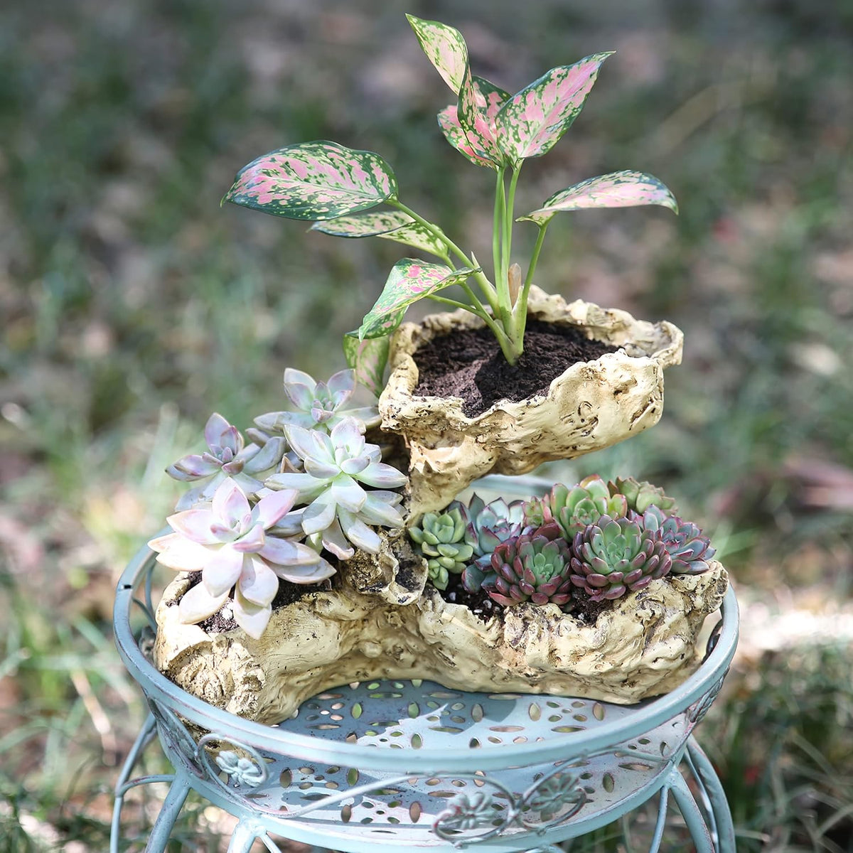 Driftwood Planter Artificial Sculpture Multilayer Log Planter Flower Pot