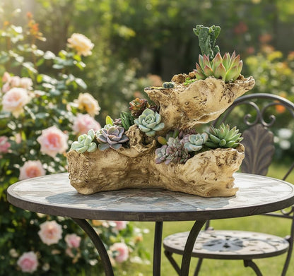 Driftwood Planter Artificial Sculpture Multilayer Log Planter Flower Pot