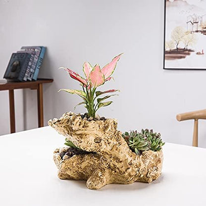 Driftwood Planter Artificial Sculpture Multilayer Log Planter Flower Pot