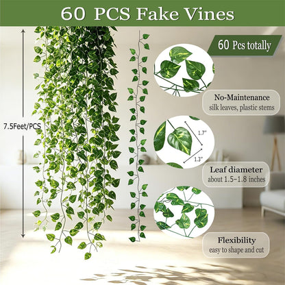 450ft Artificial Ivy Vines Hanging Greenery Garland, Fake Vines Leaves Plants for Bedroom Wall Decor, Garden & Outdoor Wall Decoration