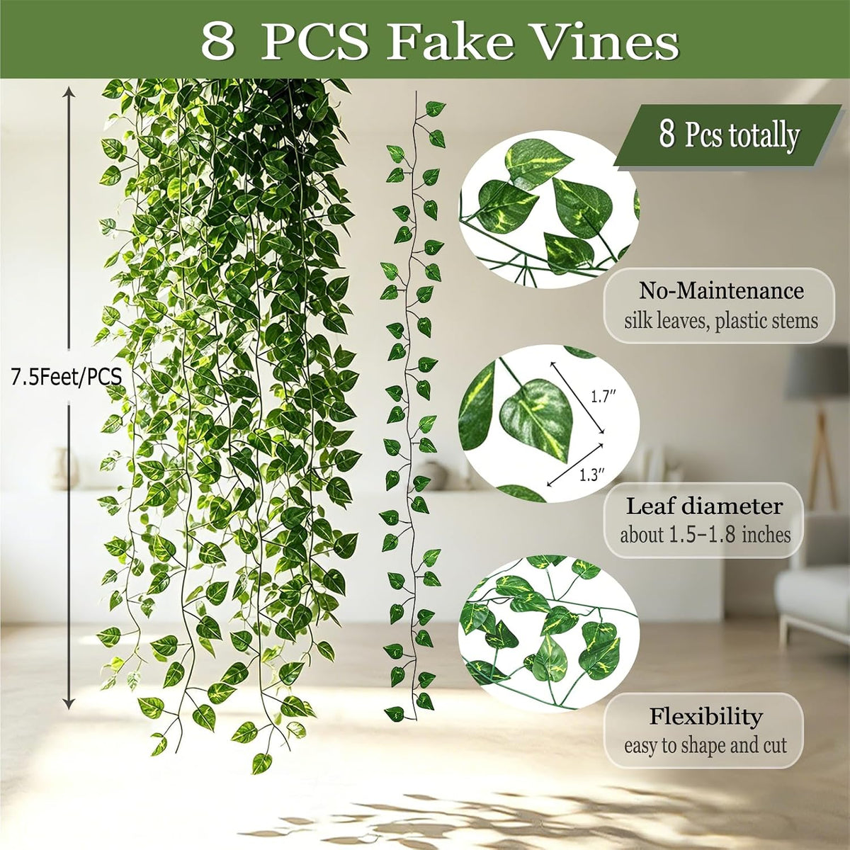 450ft Artificial Ivy Vines Hanging Greenery Garland, Fake Vines Leaves Plants for Bedroom Wall Decor, Garden & Outdoor Wall Decoration