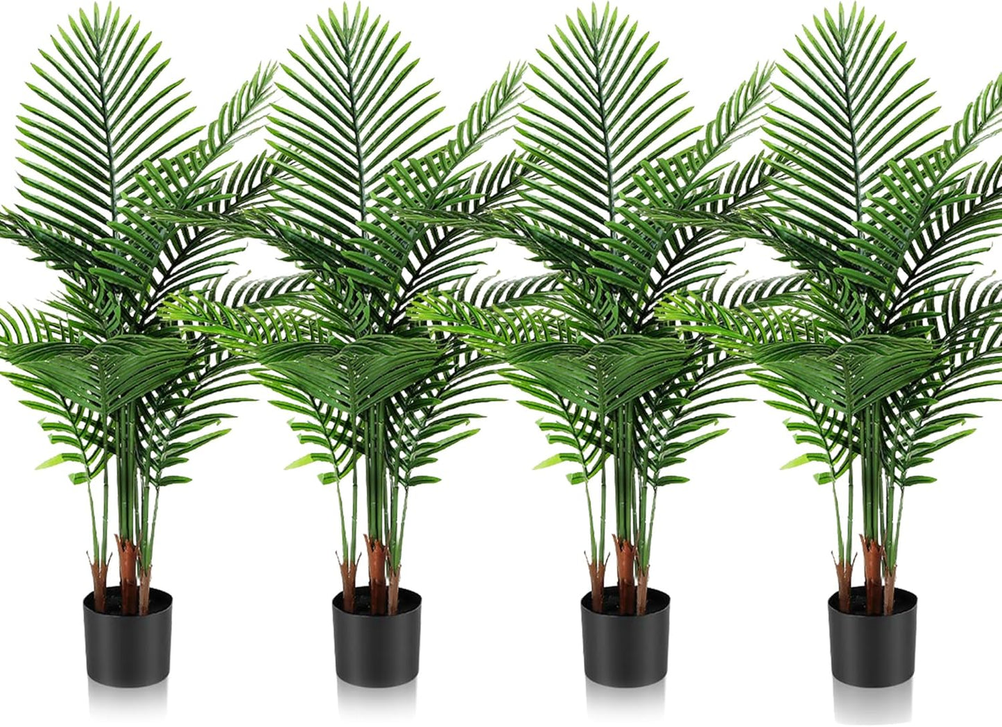 4 Pack Artificial Palm Trees 4Ft 5Ft, Fake Plants Fake Trees Artificial Areca Palm Plants for Outdoor Indoor Faux Tree in Pot for Pool Home Office Housewarming Gift Modern Decoration
