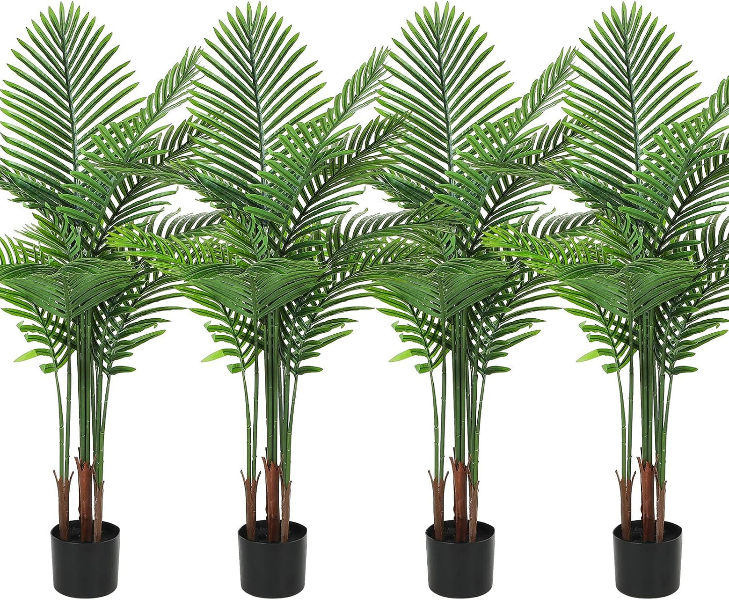4 Pack Artificial Palm Trees 4Ft 5Ft, Fake Plants Fake Trees Artificial Areca Palm Plants for Outdoor Indoor Faux Tree in Pot for Pool Home Office Housewarming Gift Modern Decoration