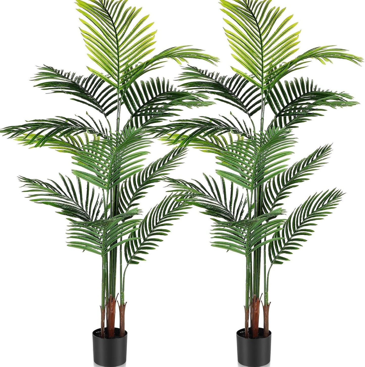 4 Pack Artificial Palm Trees 4Ft 5Ft, Fake Plants Fake Trees Artificial Areca Palm Plants for Outdoor Indoor Faux Tree in Pot for Pool Home Office Housewarming Gift Modern Decoration
